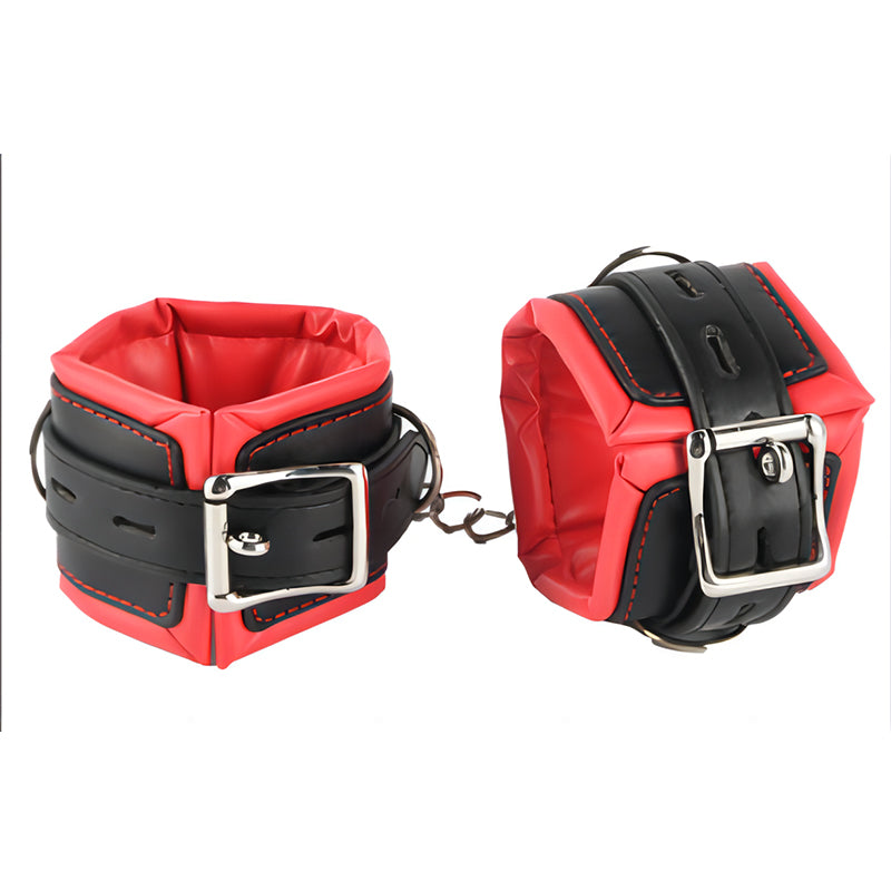 Leather Wrist Cuffs Black Red