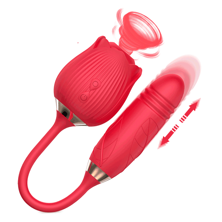 10 Function Rose Vibrator with Thrusting Bullet
